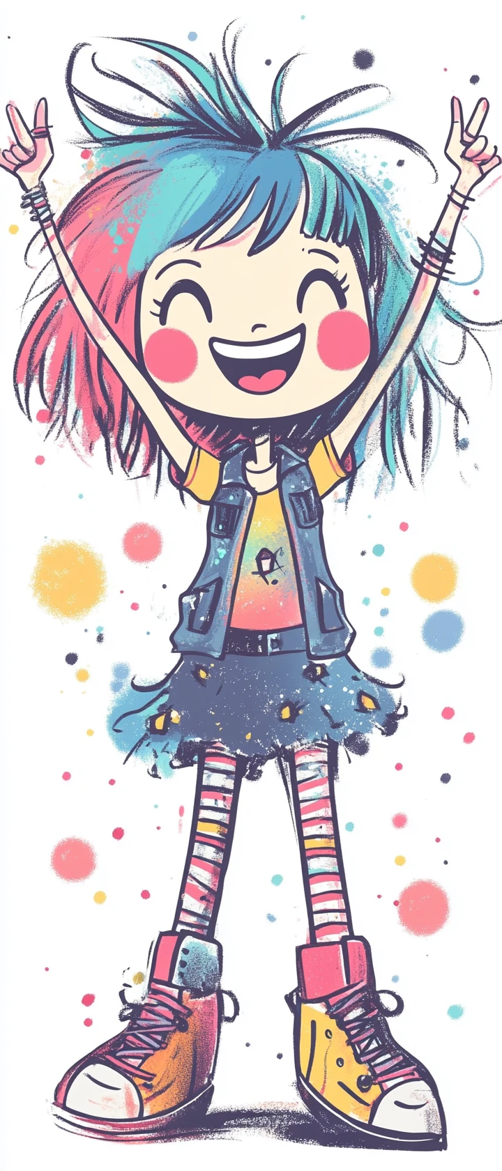 Dessin pastel d’une mignonne fille punk rebelle