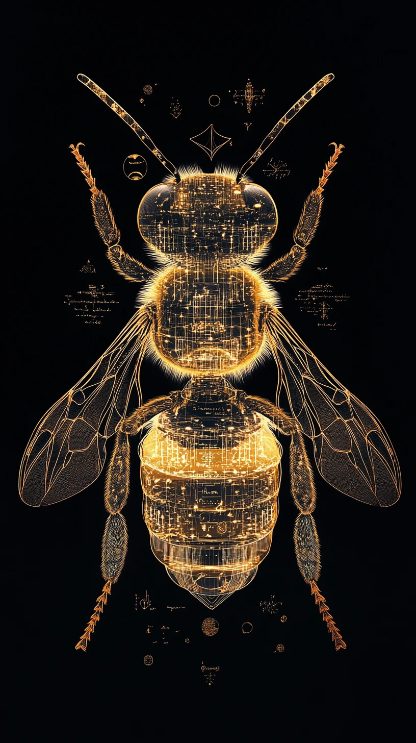 Surreal Bee Containing A Mirrored Honeycomb Civilization