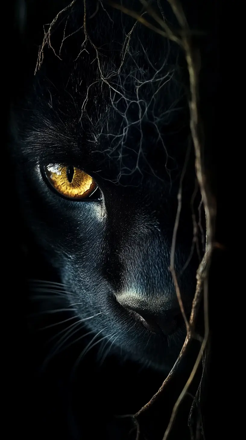 Schwarzer Panther, der aus der Dunkelheit mit einem leuchtenden Auge auftaucht