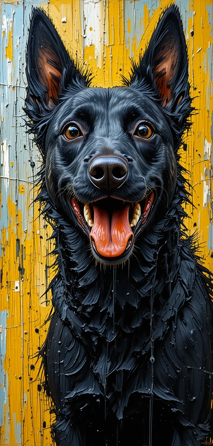 Close abstrato de um cachorro preto com língua laranja