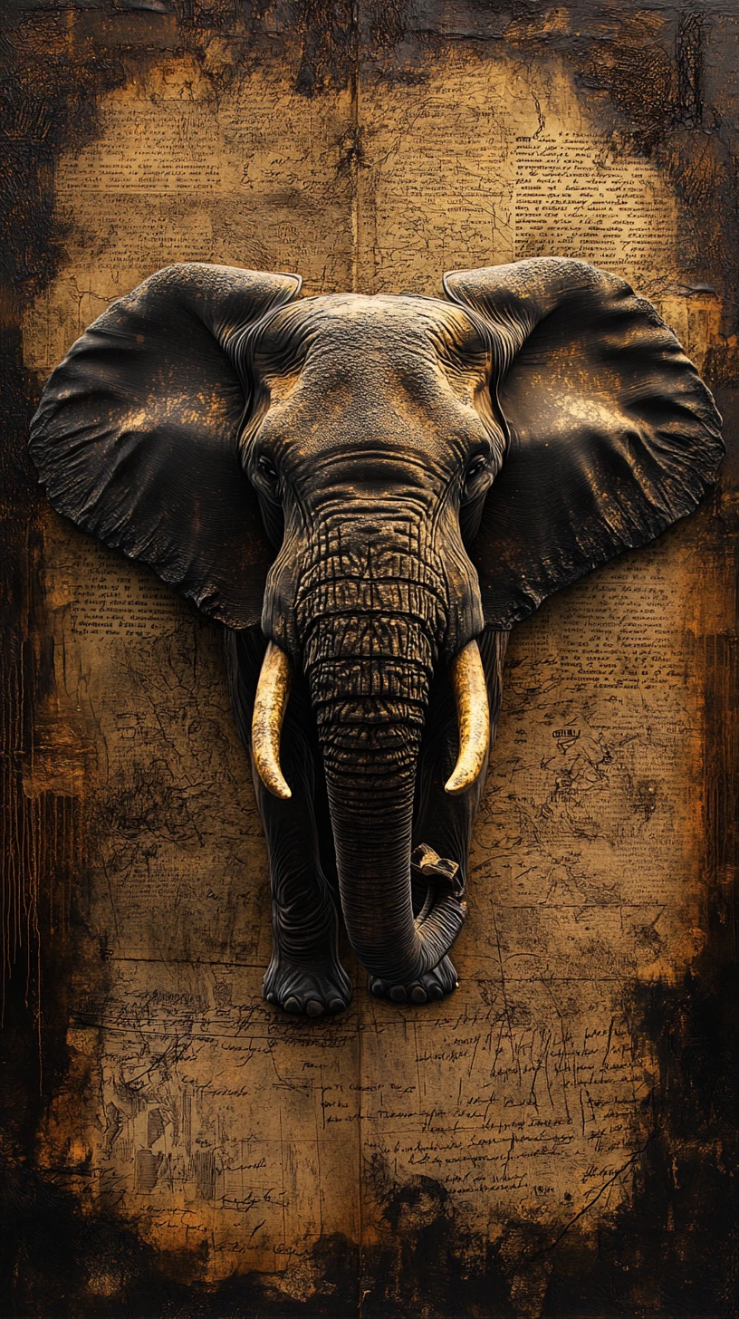 Elefante africano fundindo-se com mapas de arquivos antigos na escuridão