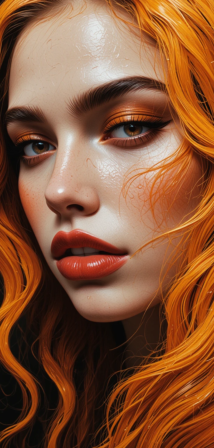 Portrait abstrait d’une jeune femme aux cheveux peints en flammes