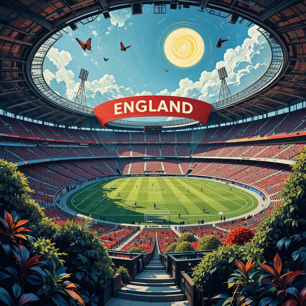 Stadio di calcio futuristico in Inghilterra con rigogliosi dettagli eco-friendly