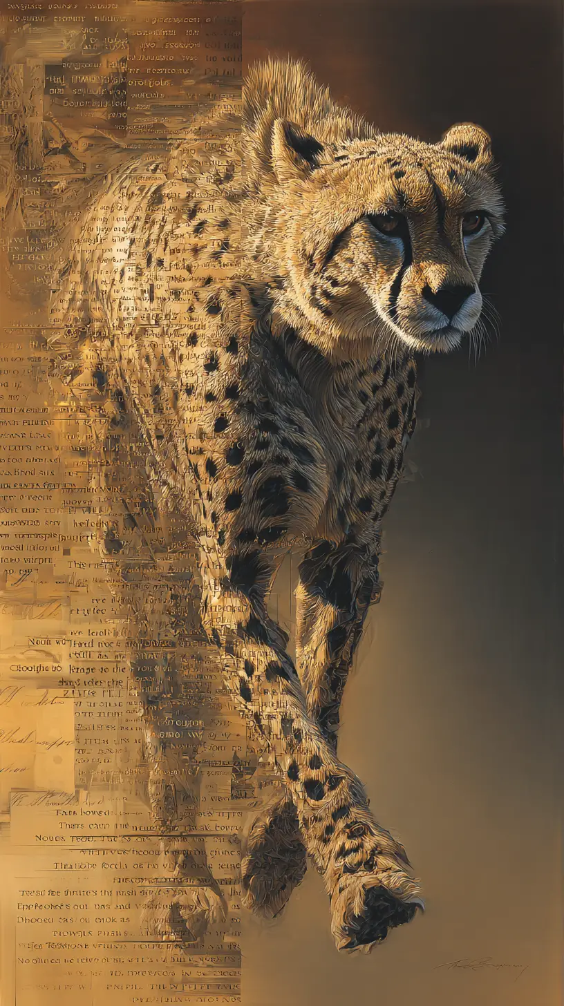 Guépard en Mouvement se Fondant dans un Savoir Abstrait Lumineux