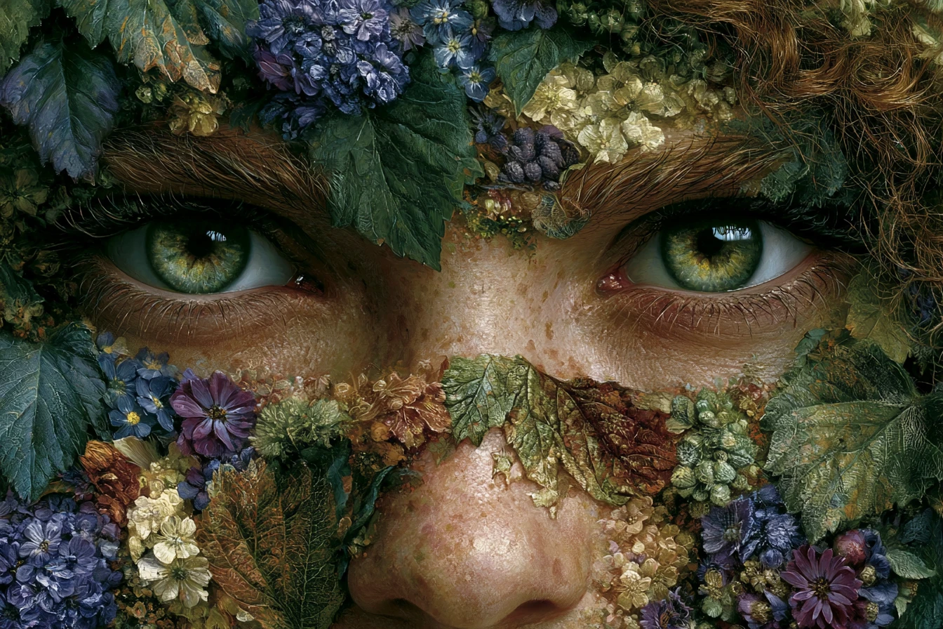 Mujer de la naturaleza surreal que encarna el espíritu del verano