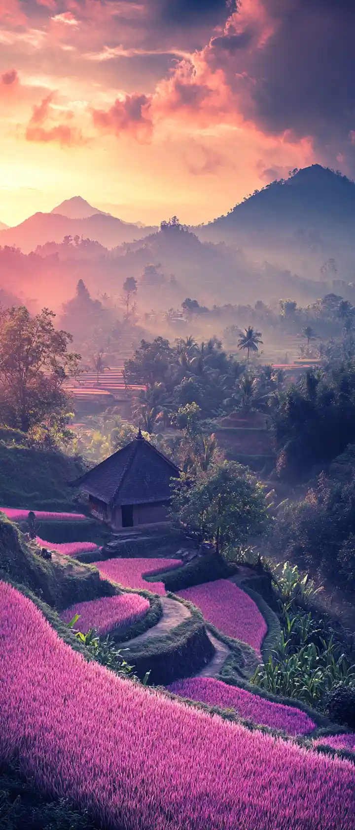 Bright surreal zen landscape with artistic pastel charm