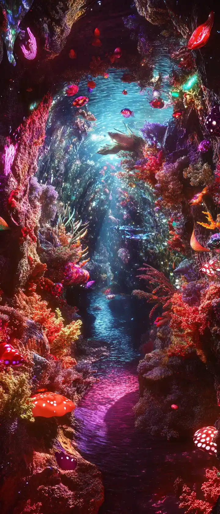 Paesaggio onirico surreale in colori fotografici vividi e vibranti