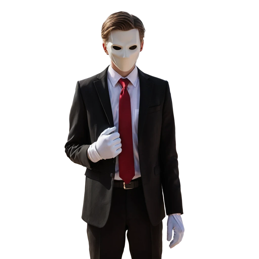 Faceless man in a formal suit standing alone in desert