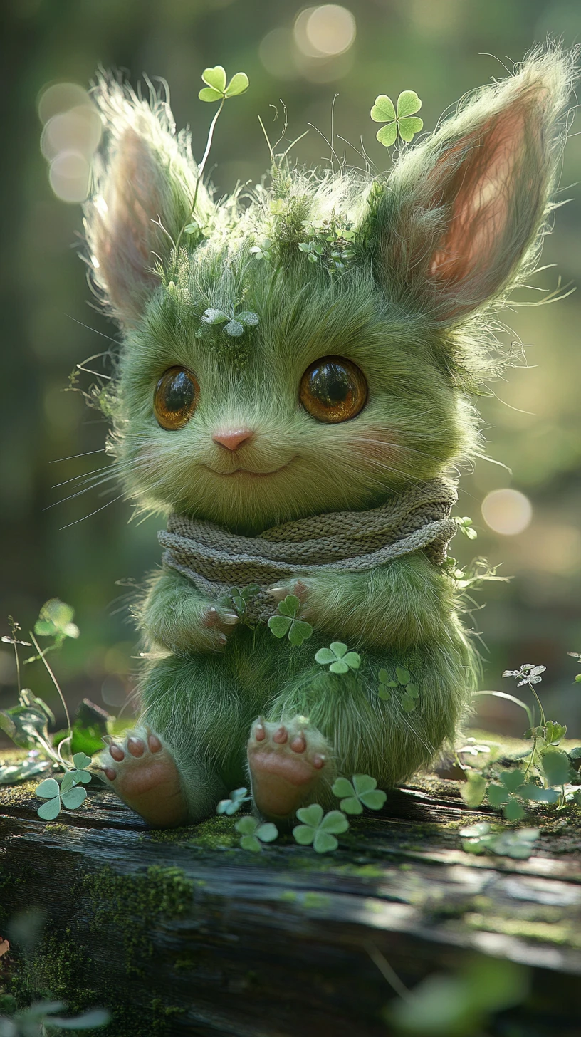 Retrato de criatura de floresta musgosa e fantasiosa com olhos brilhantes