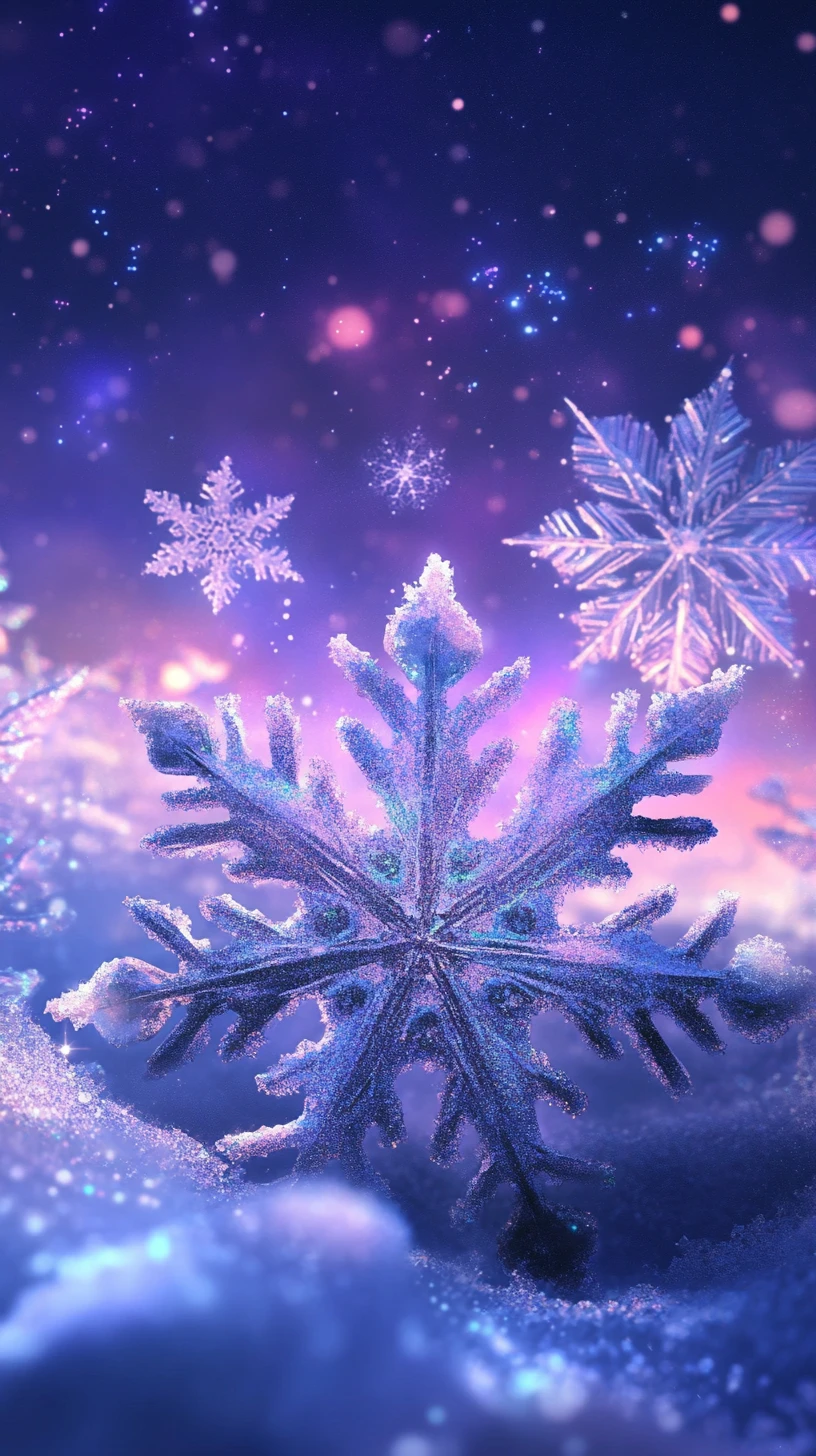 紫藍抽象沙面背景上的動漫風雪花