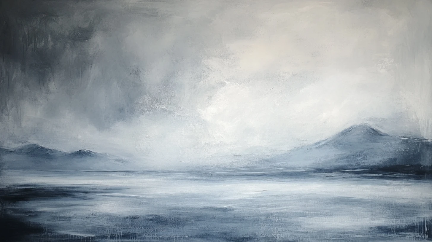Paisagem abstrata minimalista onde céu, oceano e terra se fundem