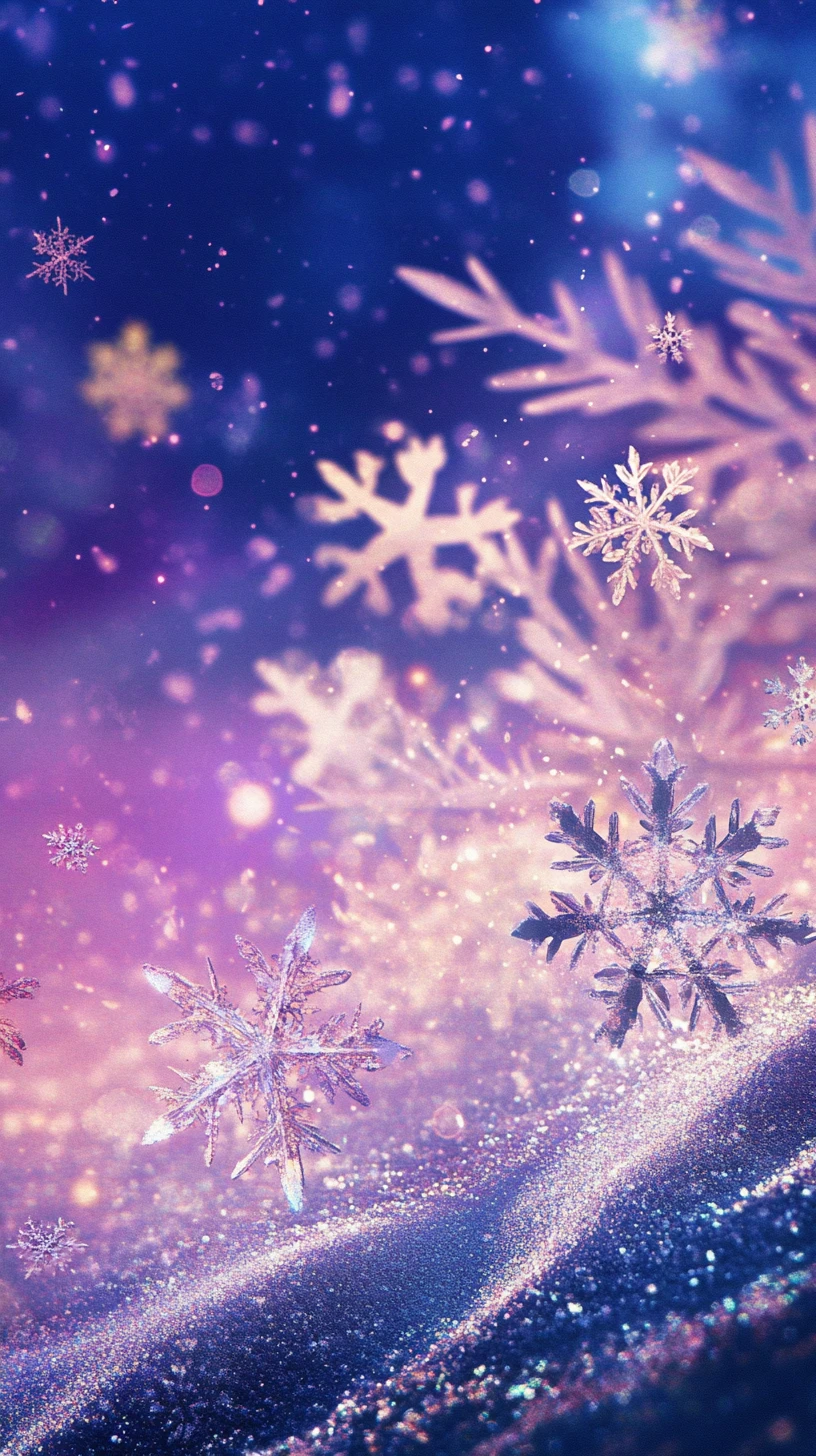 Illustrazione anime di un fiocco di neve con sabbia e sfondo blu violaceo