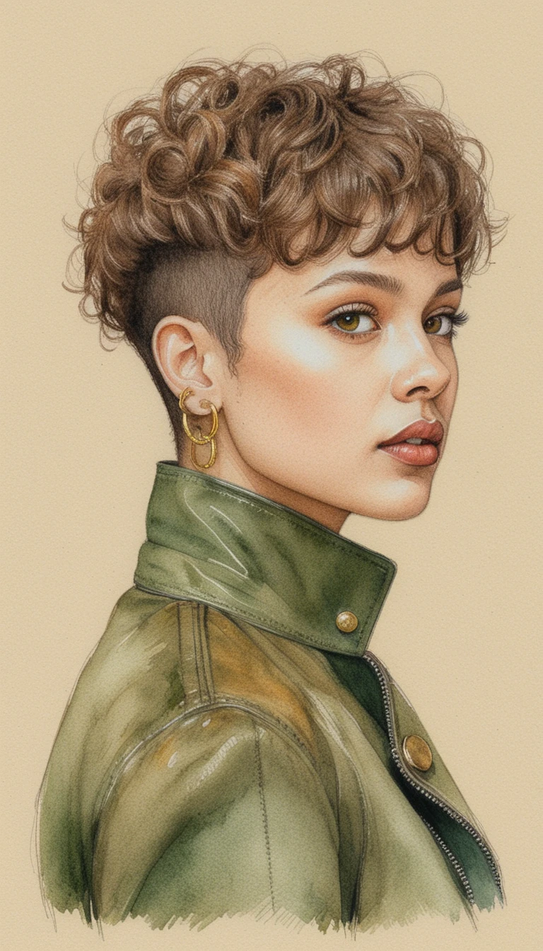 Confident girl portrait in leather jacket illustration