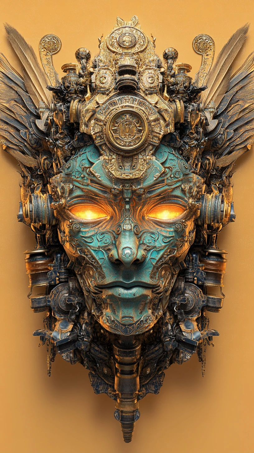 Retrato Simétrico de Máscara Tribal Biomecânica Ornamental