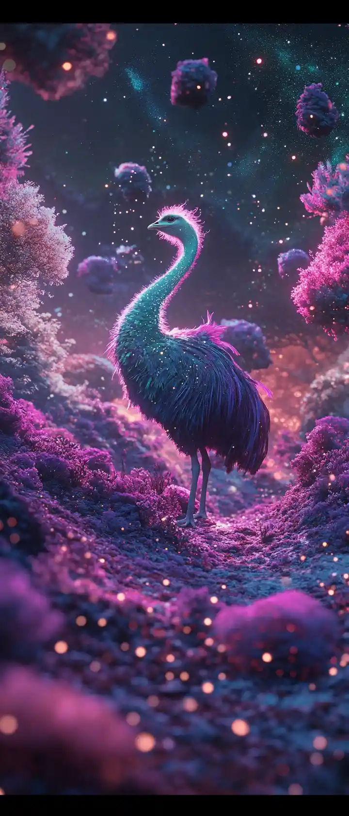 發光山丘間生物發光山谷中的鴕鳥