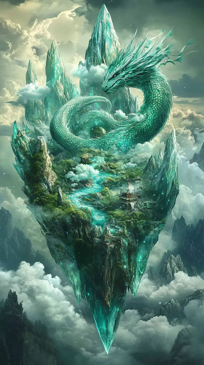 由結晶河流與山嵐雲霧構成的巨龍