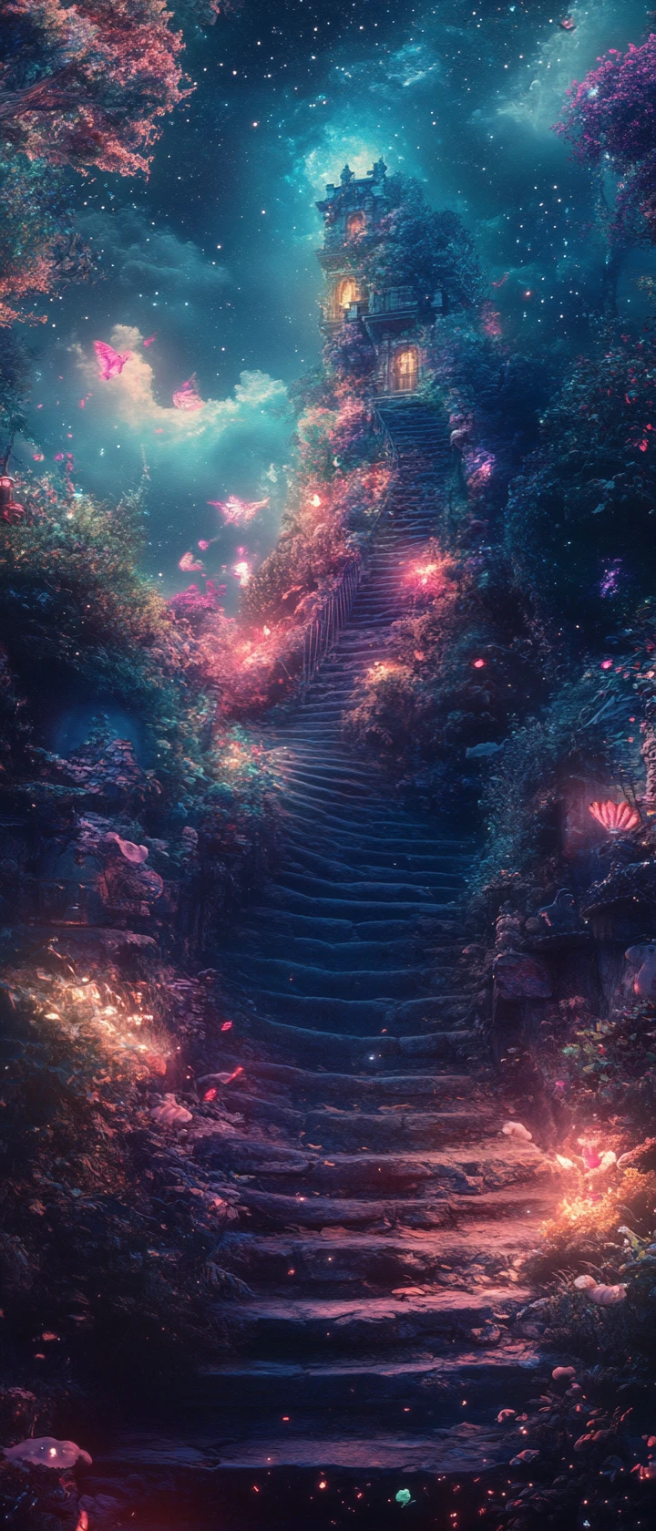 Paisagem onírica surreal vibrante com rica paleta de cores abstratas
