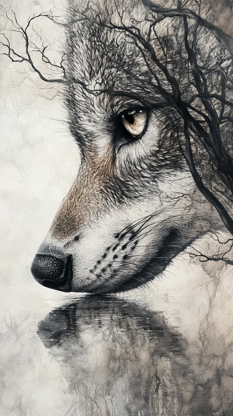 Retrato de lobo em close com olho surreal refletivo