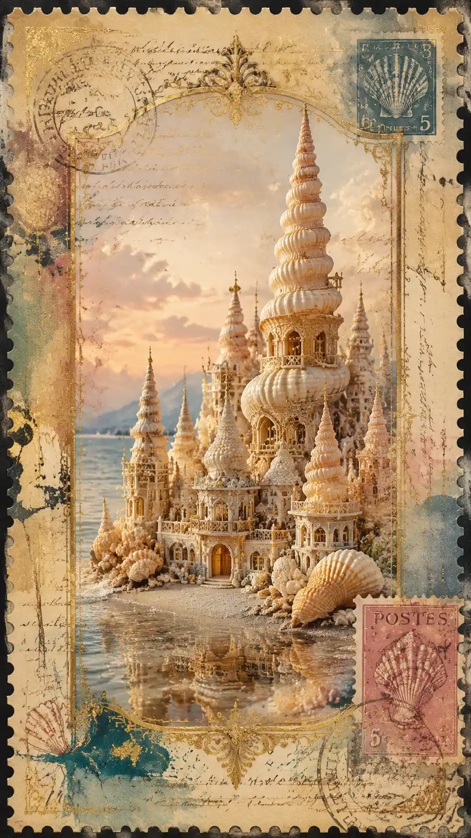 Miniature Seashell Tower Town In Soft Evening Light