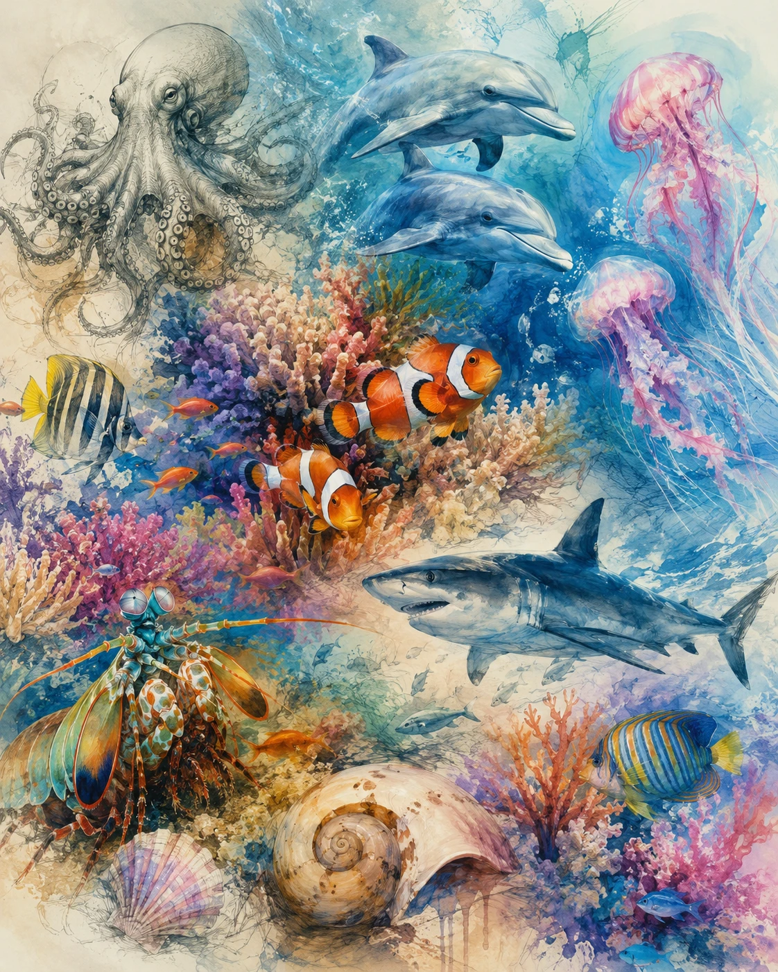 Colorful tropical fish swimming in a vibrant coral reef