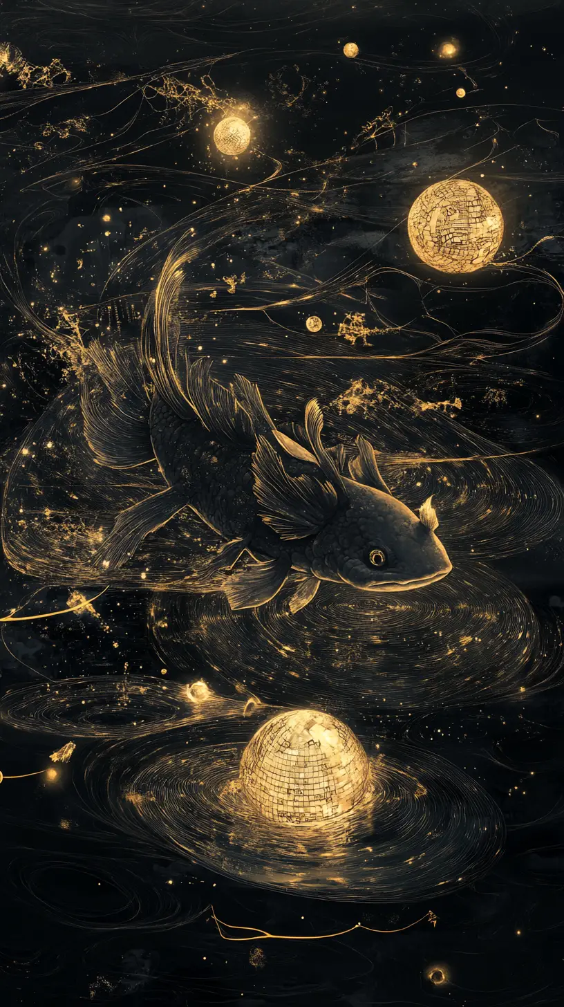 Ethereal Axolotl Floating In Crystalline Black Water