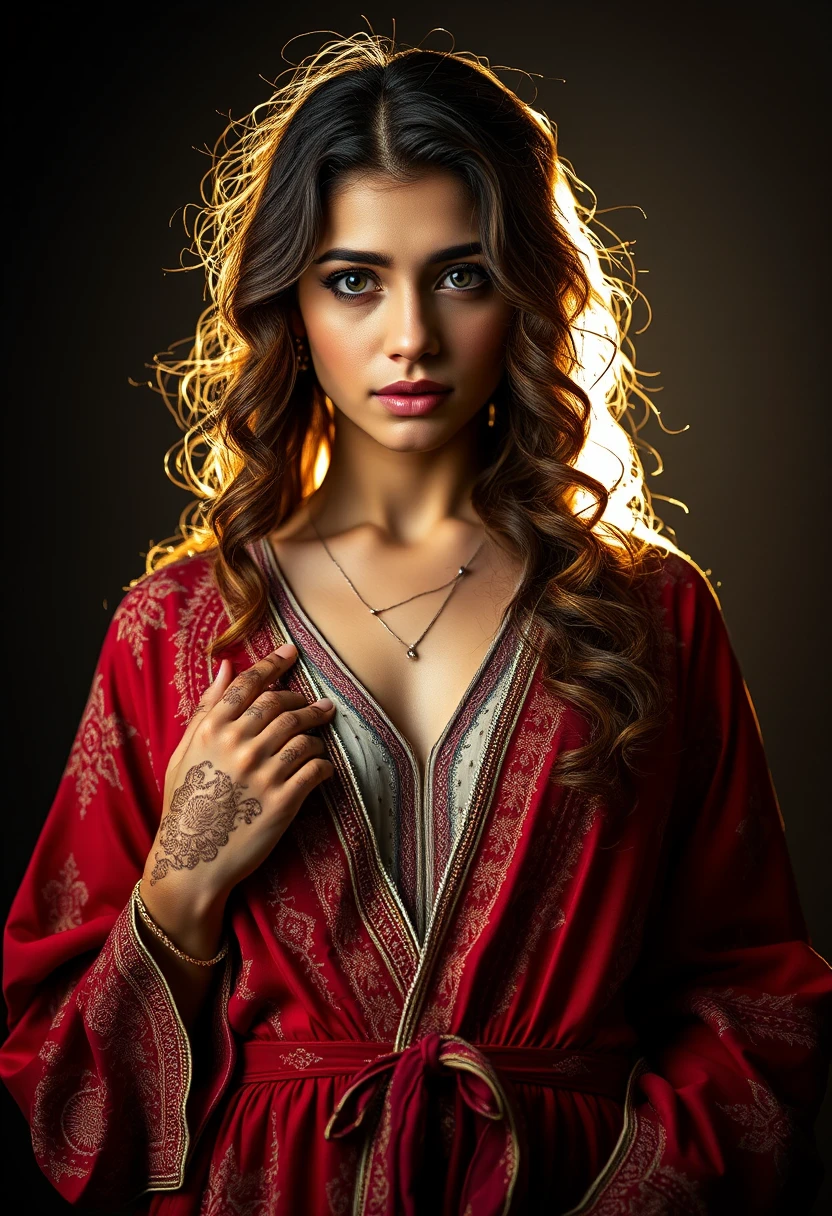 Femme arabe en tenue traditionnelle avec henné et yeux clairs