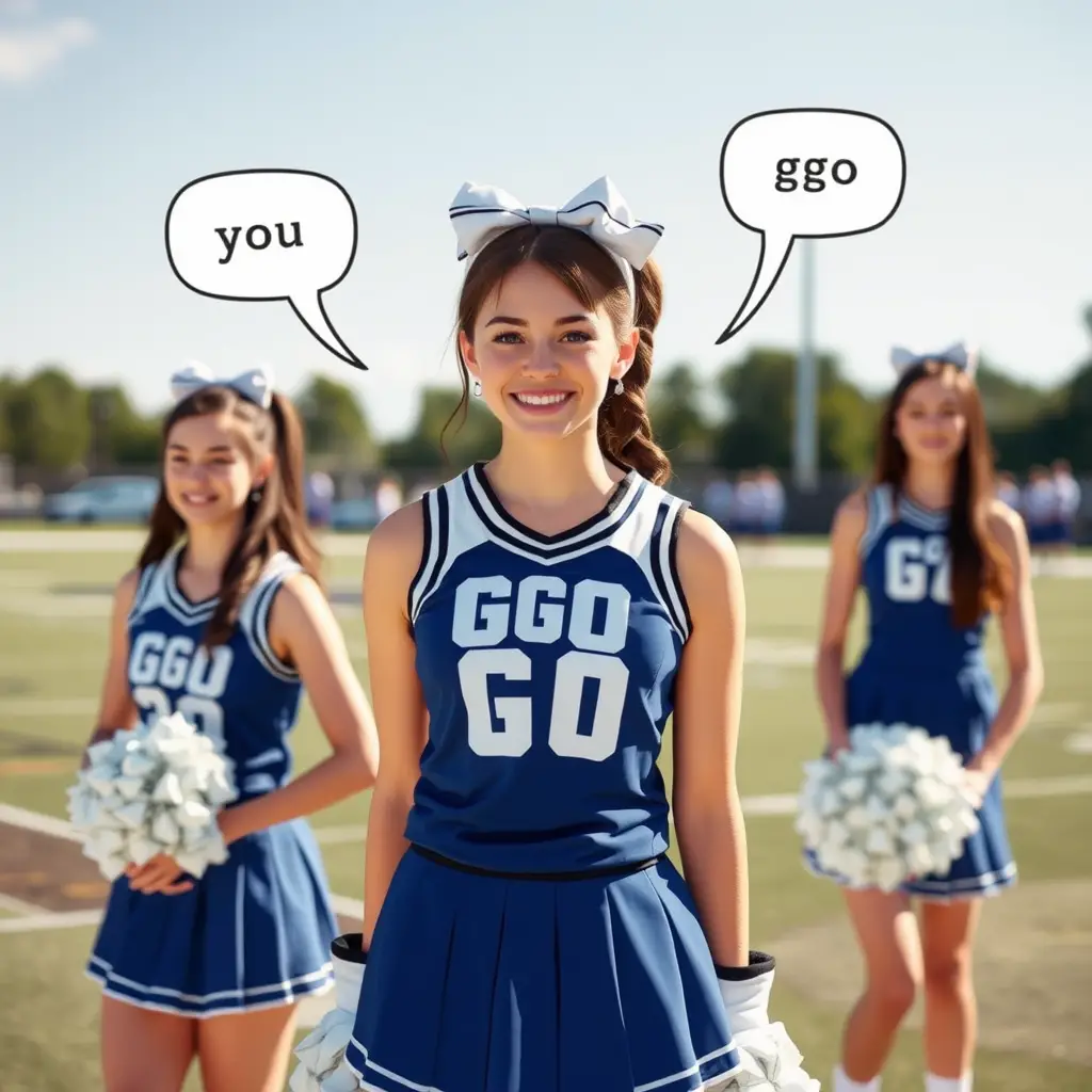 Cheerleader-Kapitän als Schulmädchen führt einen mitreißenden Ruf im Freien an