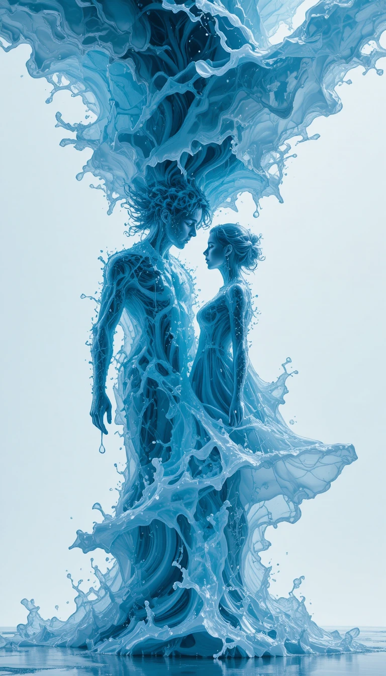 Macro abstrata 3D de dupla exposição de casal de gelo em espiral