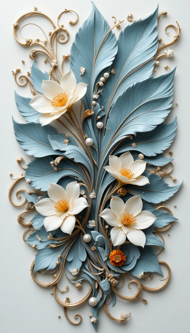 Art nouveau abstract ornament with flowing blue petals