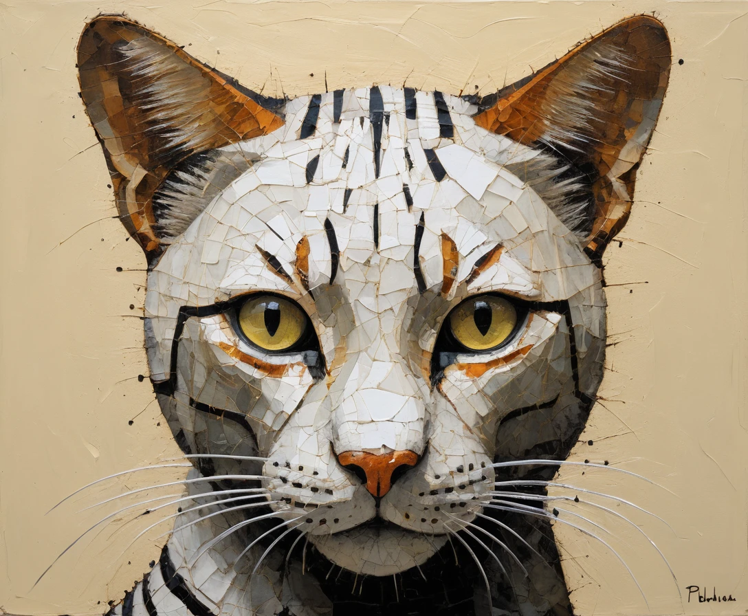 Retrato ingenuo en técnica mixta de felinos salvajes de fantasía