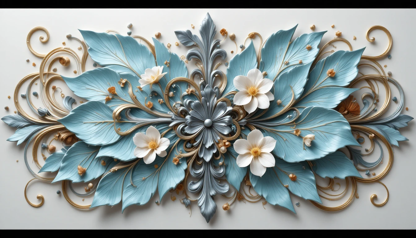 Ornement abstrait art nouveau avec pétales bleus et or