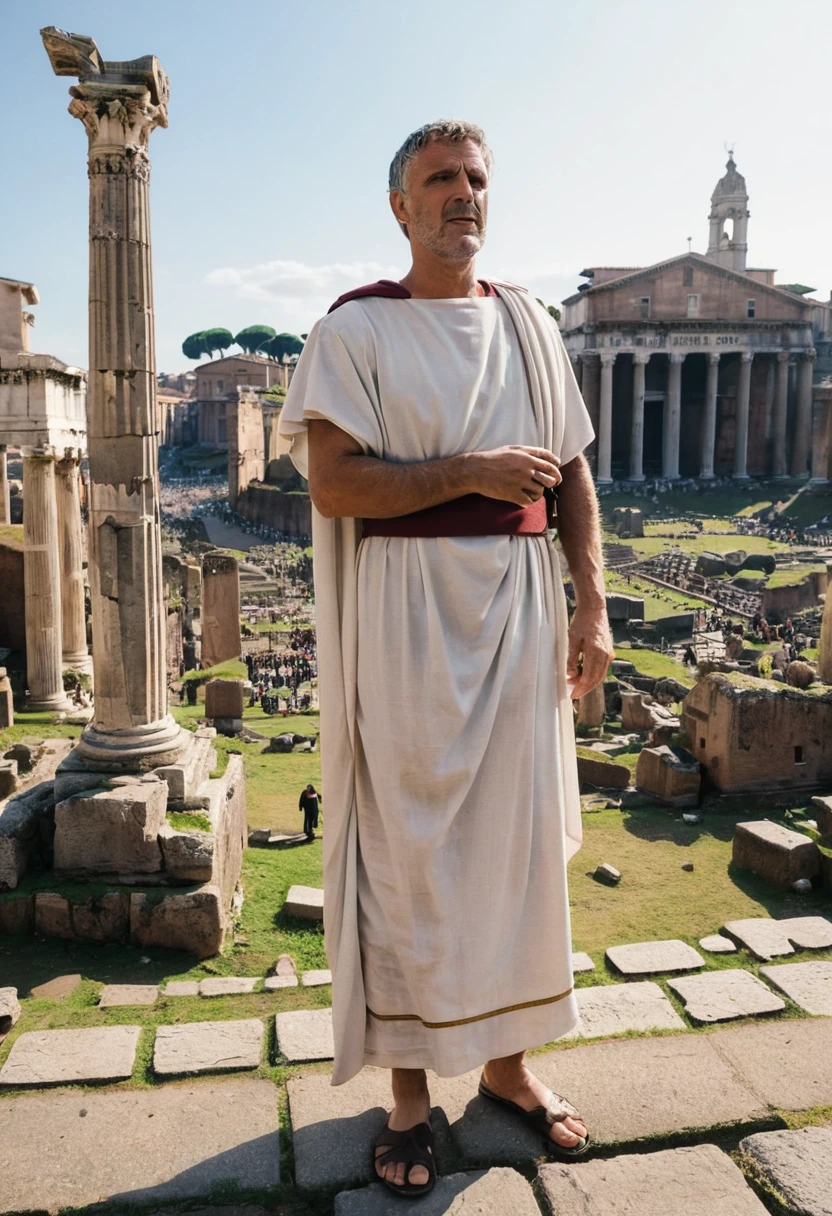 Roman senator speaking in the heart of the ancient forum