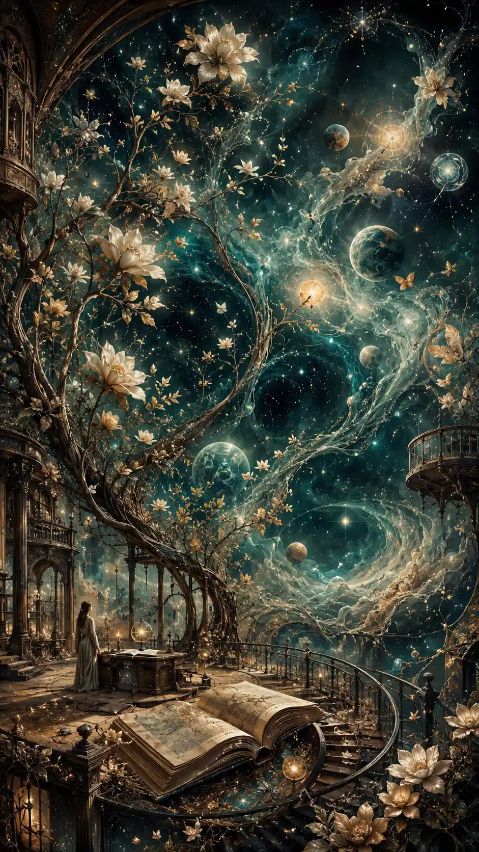 Celestial observatory of flowering trees and living galaxies