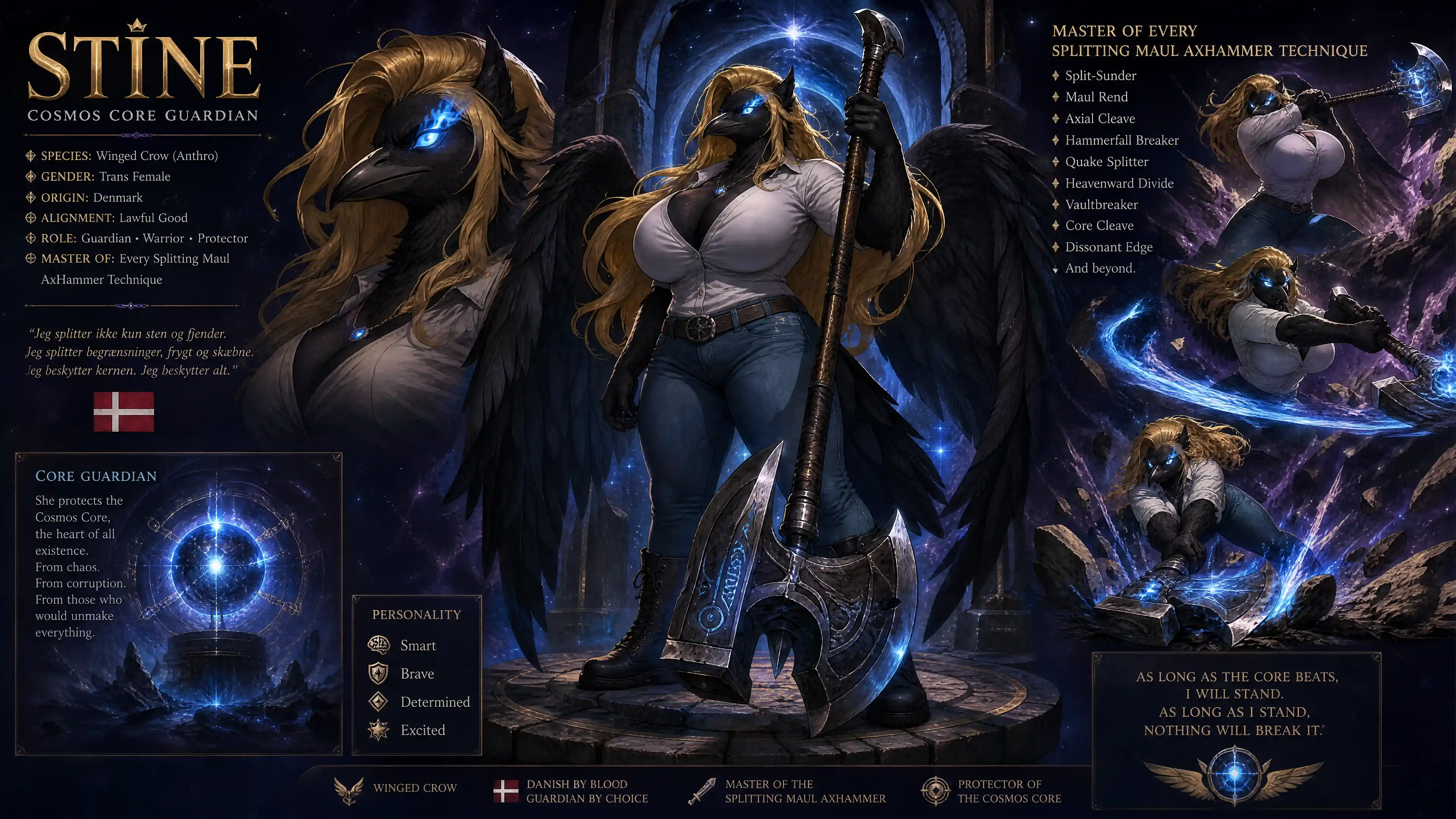 Mulher fantástica alada com olhos azuis flamejantes no espaço cósmico