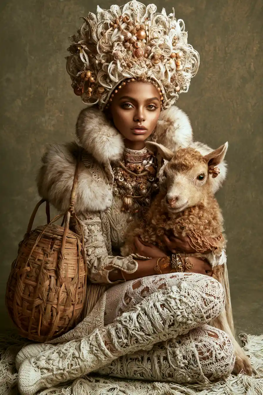 Fantasy land of milk and honey with ethereal woman