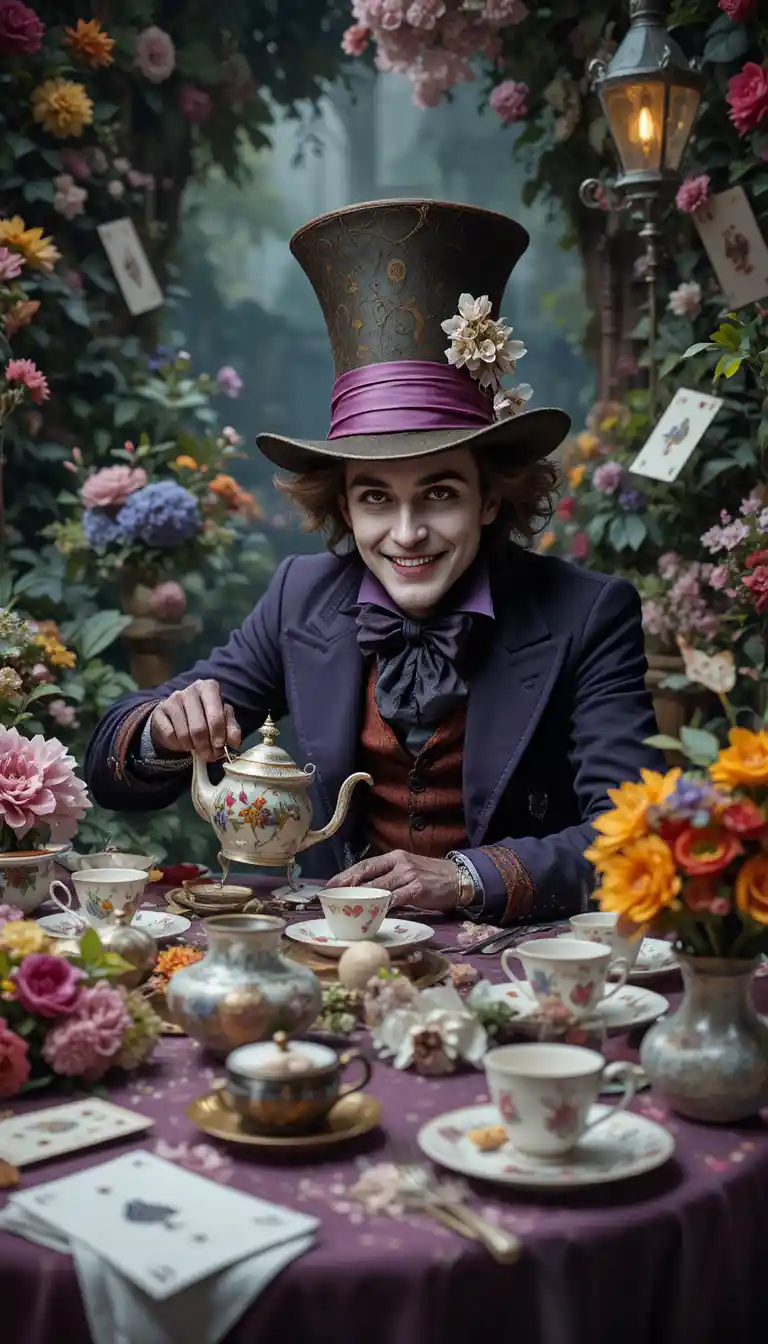 Folle tea party in un rigoglioso e fiabesco giardino delle meraviglie