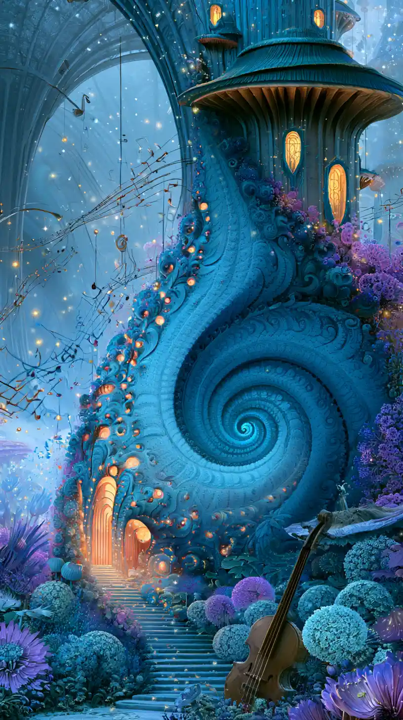 Magical fractal dream house in a whimsical fantasy world
