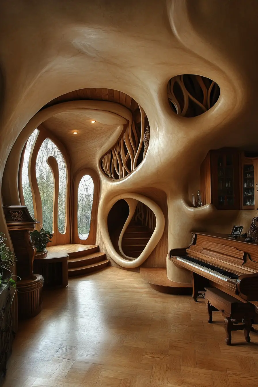 Casa frattale magica in un mondo dei sogni musicale e fiabesco