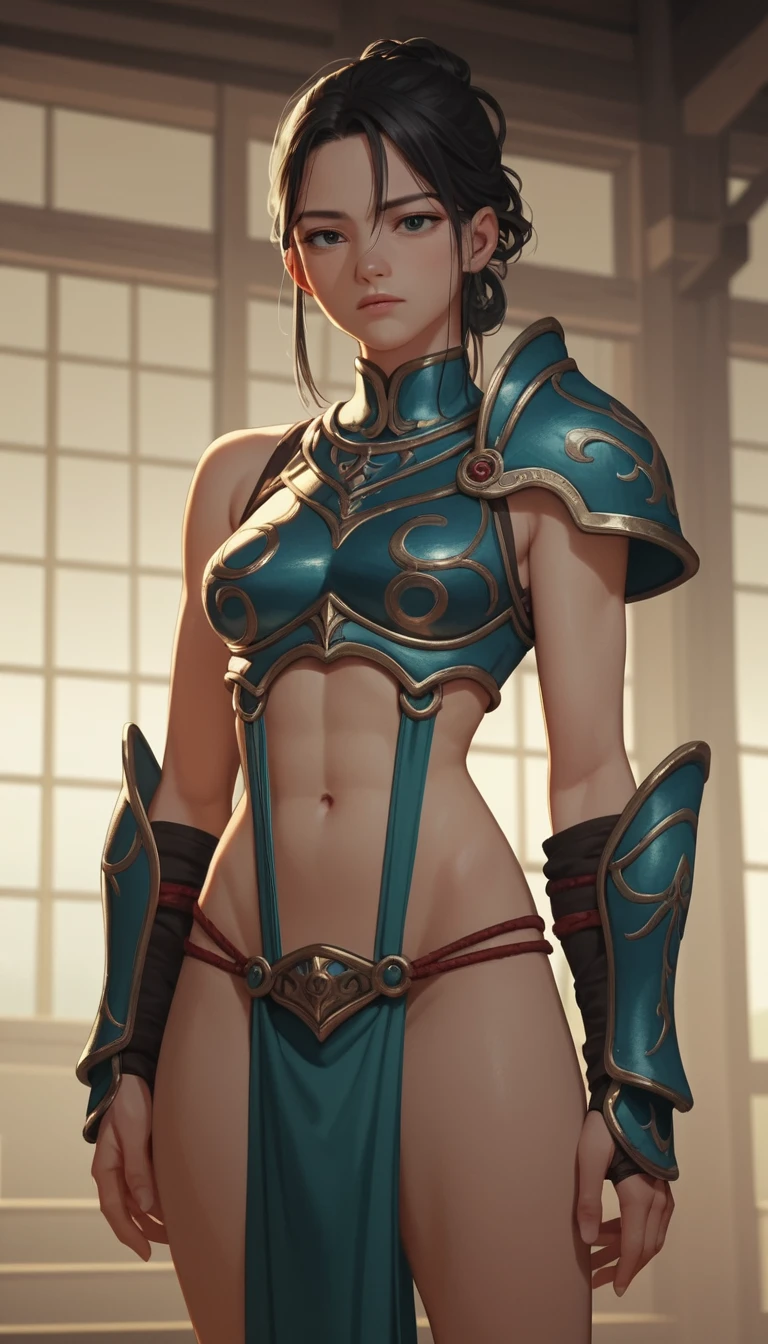 Bella ragazza anime con top armatura sling e perizoma