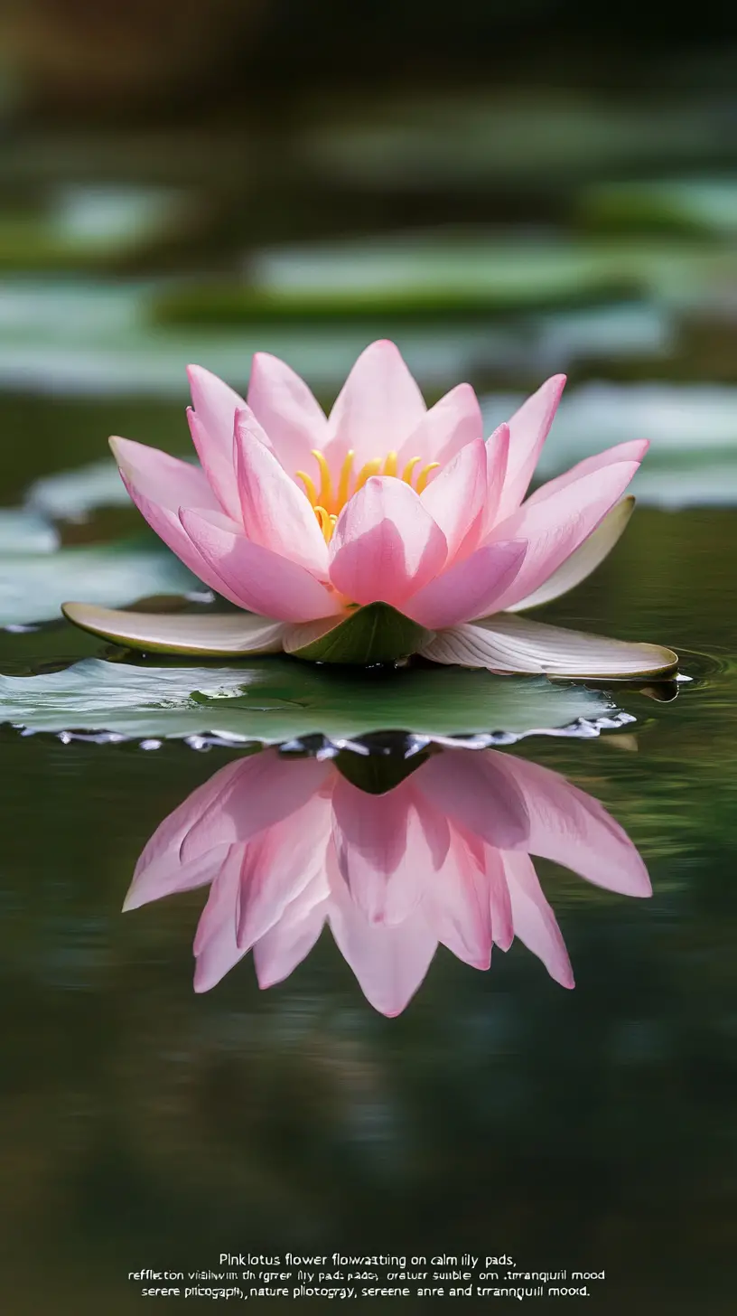 Pink lotus flower floating gently on still water