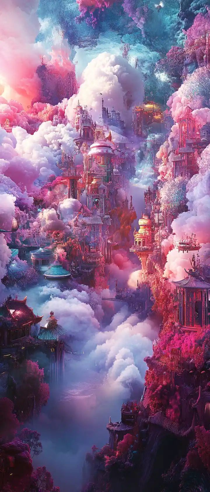 Surreal dreamscape with vibrant pastel abstract scenery