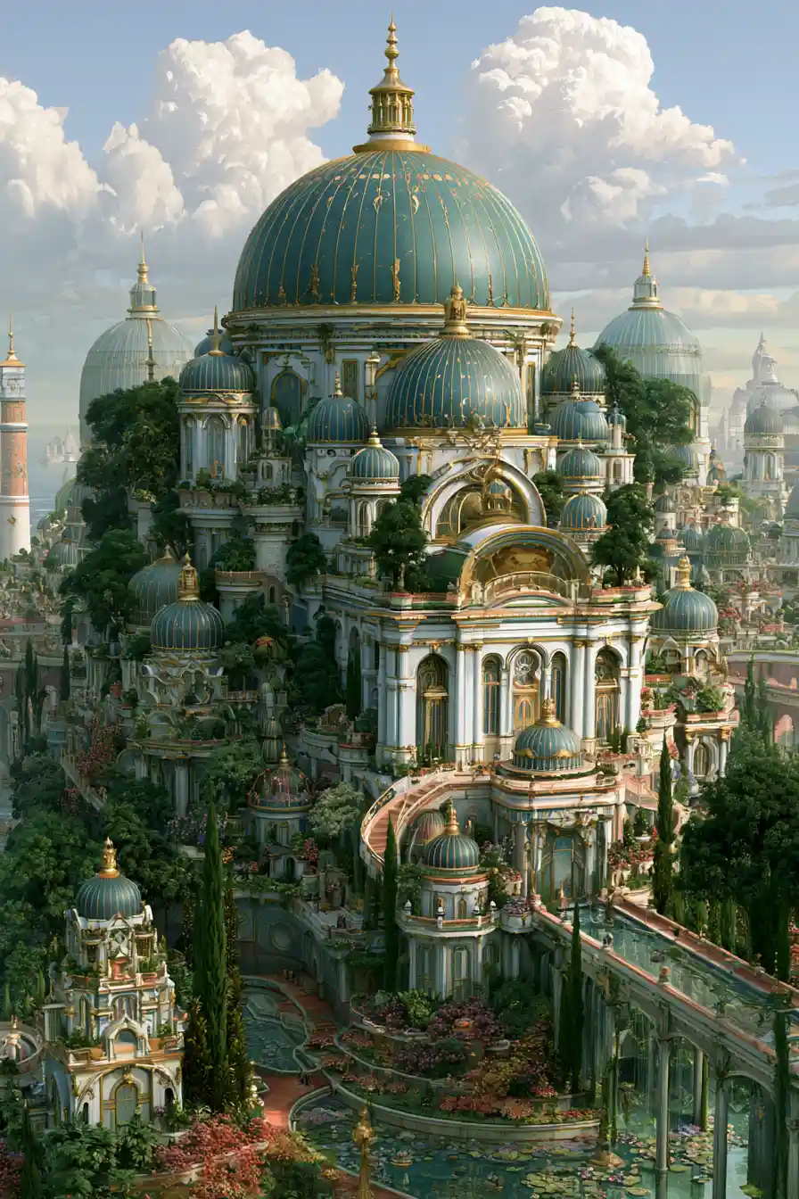 Surreal fantasy landscape of the land of milk and honey