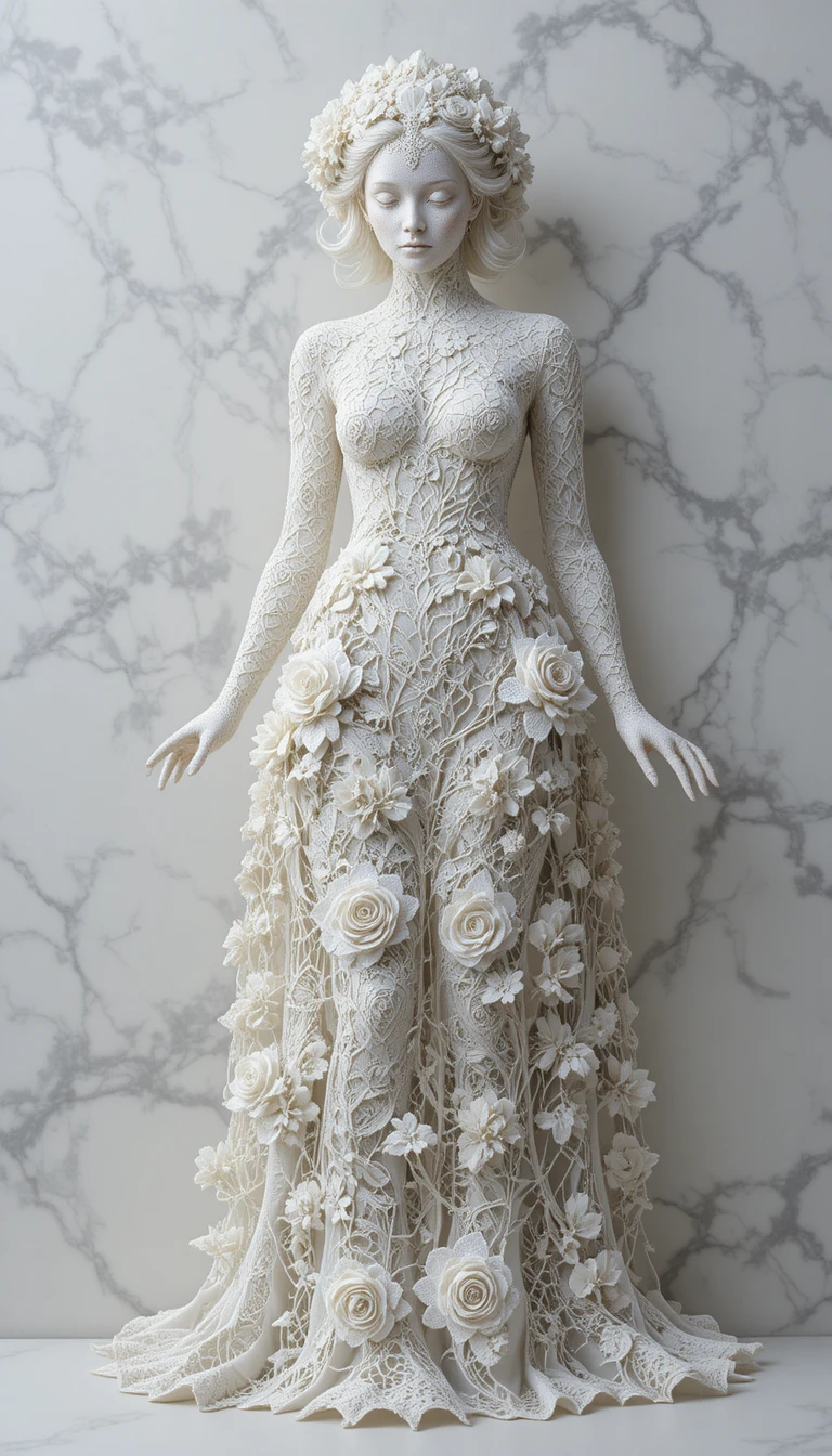 Sculpture Intricate en Dentelle Blanche sur Fond de Studio Épuré