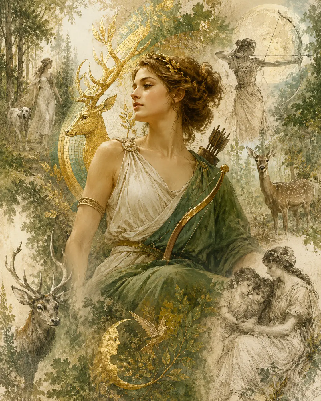 飄逸奇幻插畫中的獵人女神阿耳忒彌斯