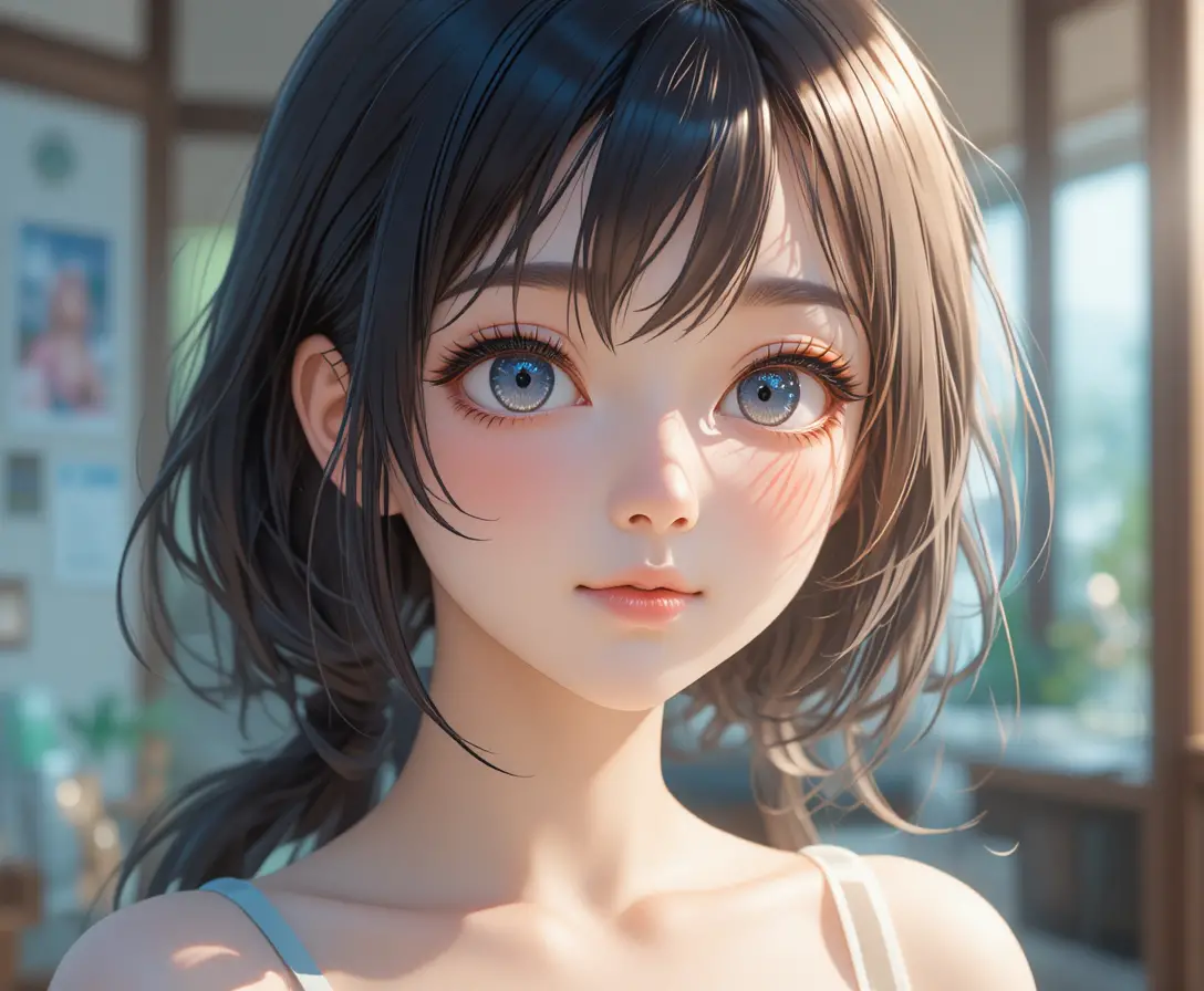 Anime-Mädchen-Porträt mit weichem Licht und Pastellfarben