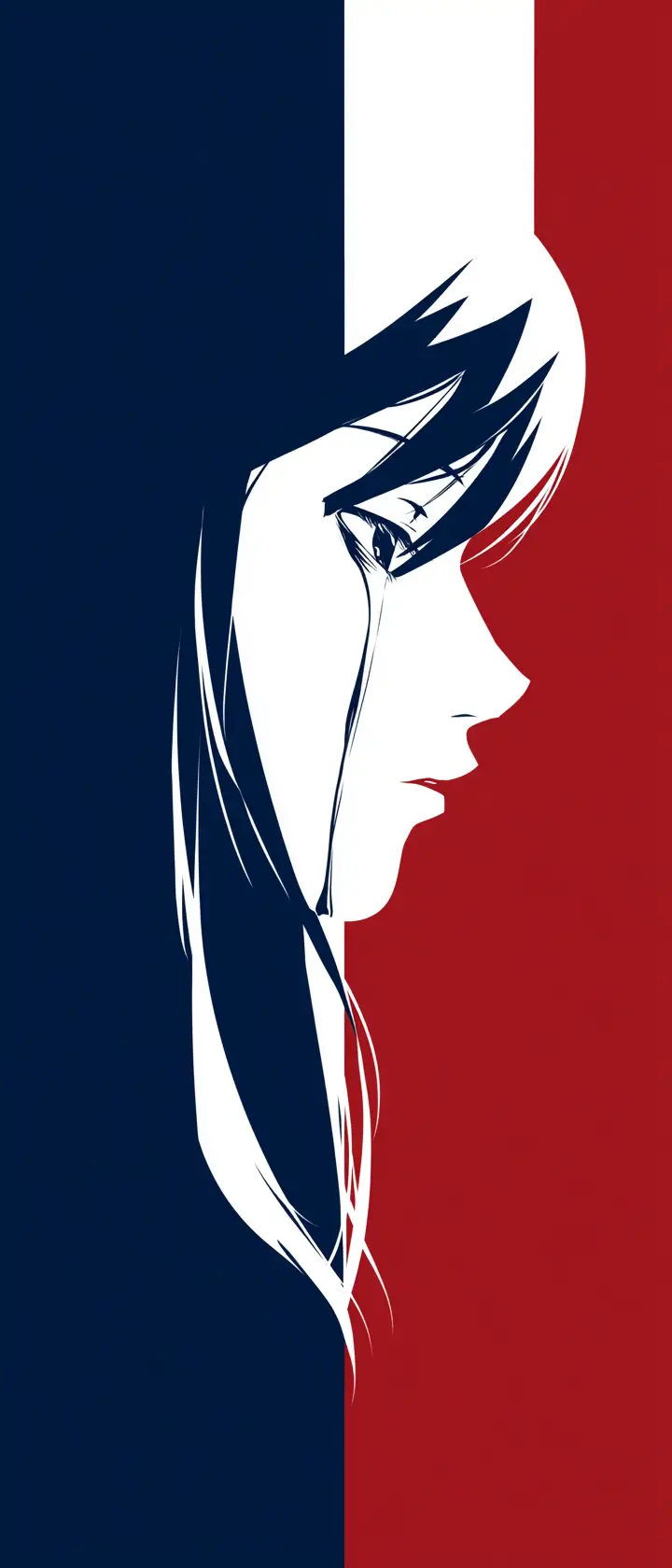 Fille d’anime minimaliste en larmes sur drapeau tricolore vertical