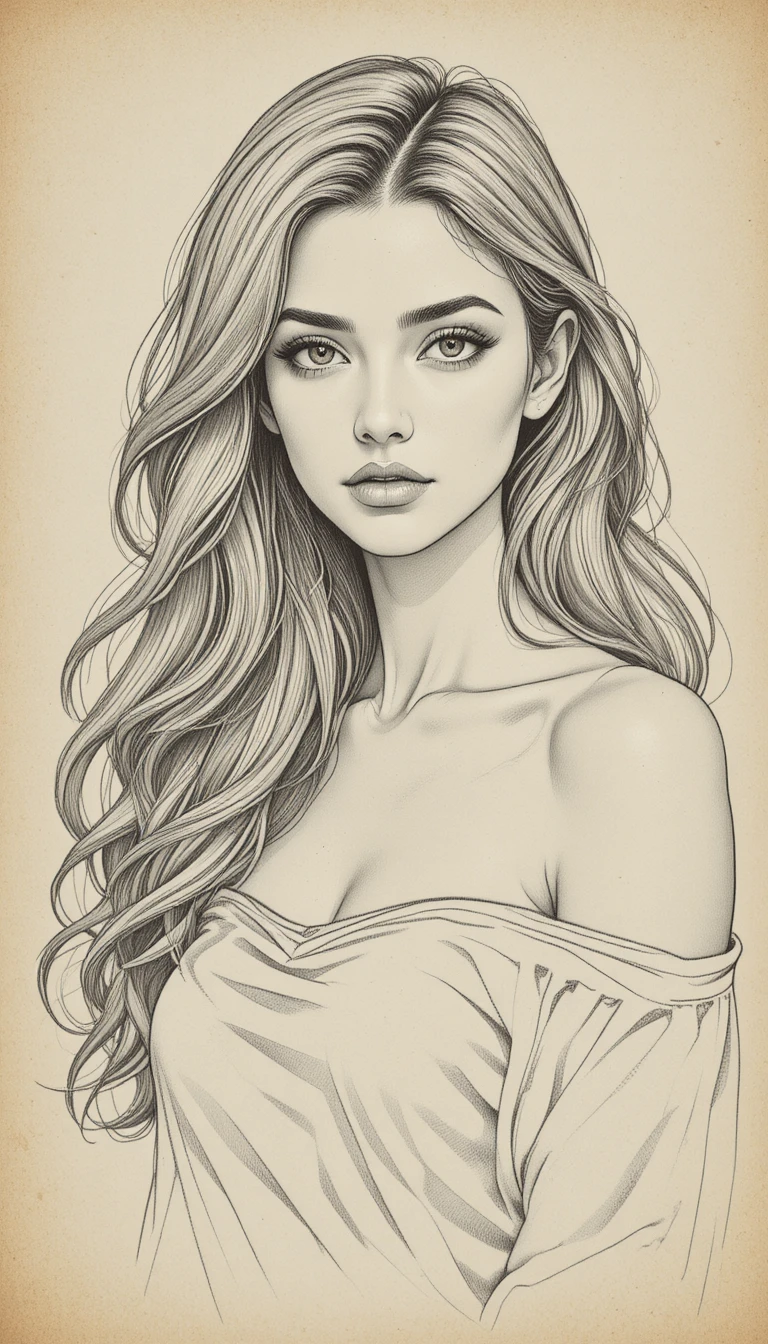 Retrato detallado a lápiz de una mujer seria sobre papel texturizado