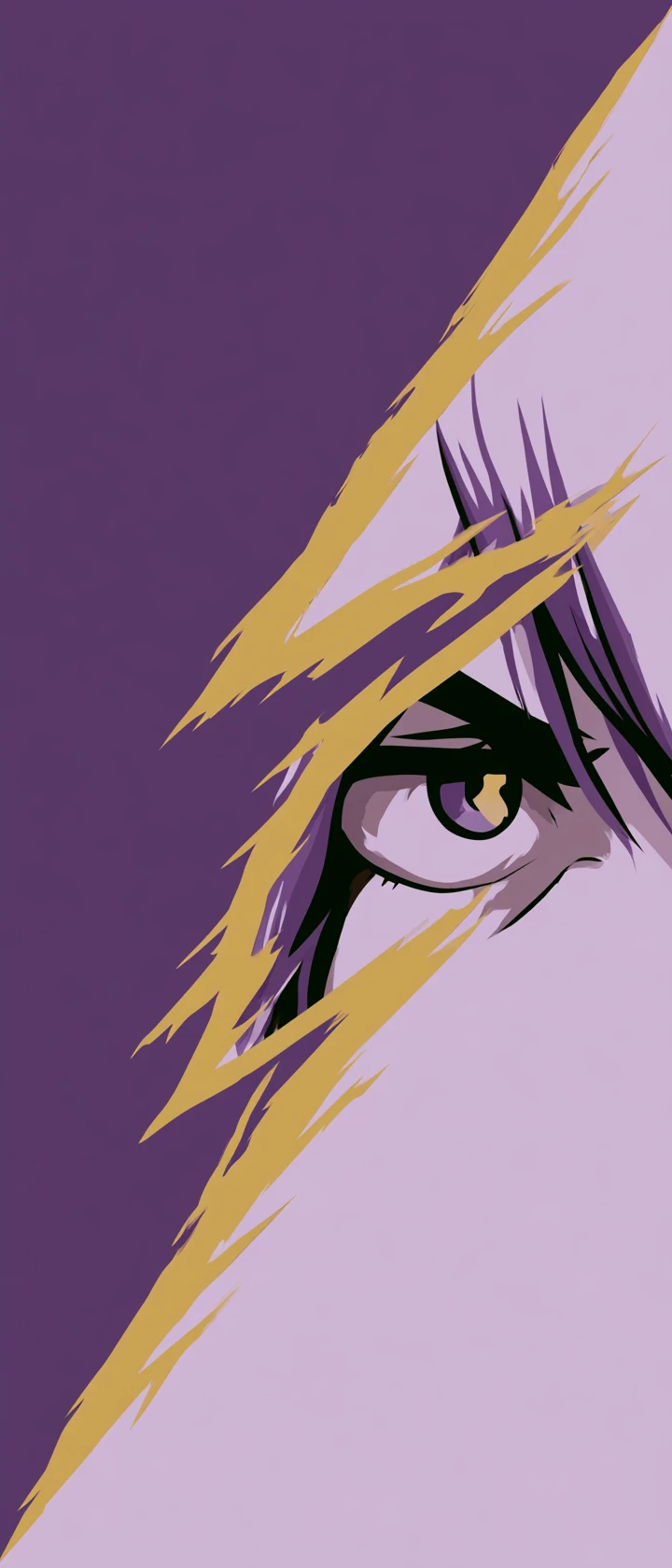 Diagonal violet flag with golden lightning and anime eye