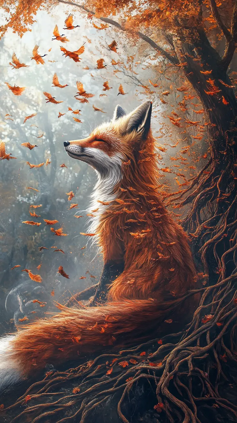 紅狐狸靜靜地在霧林中歇息