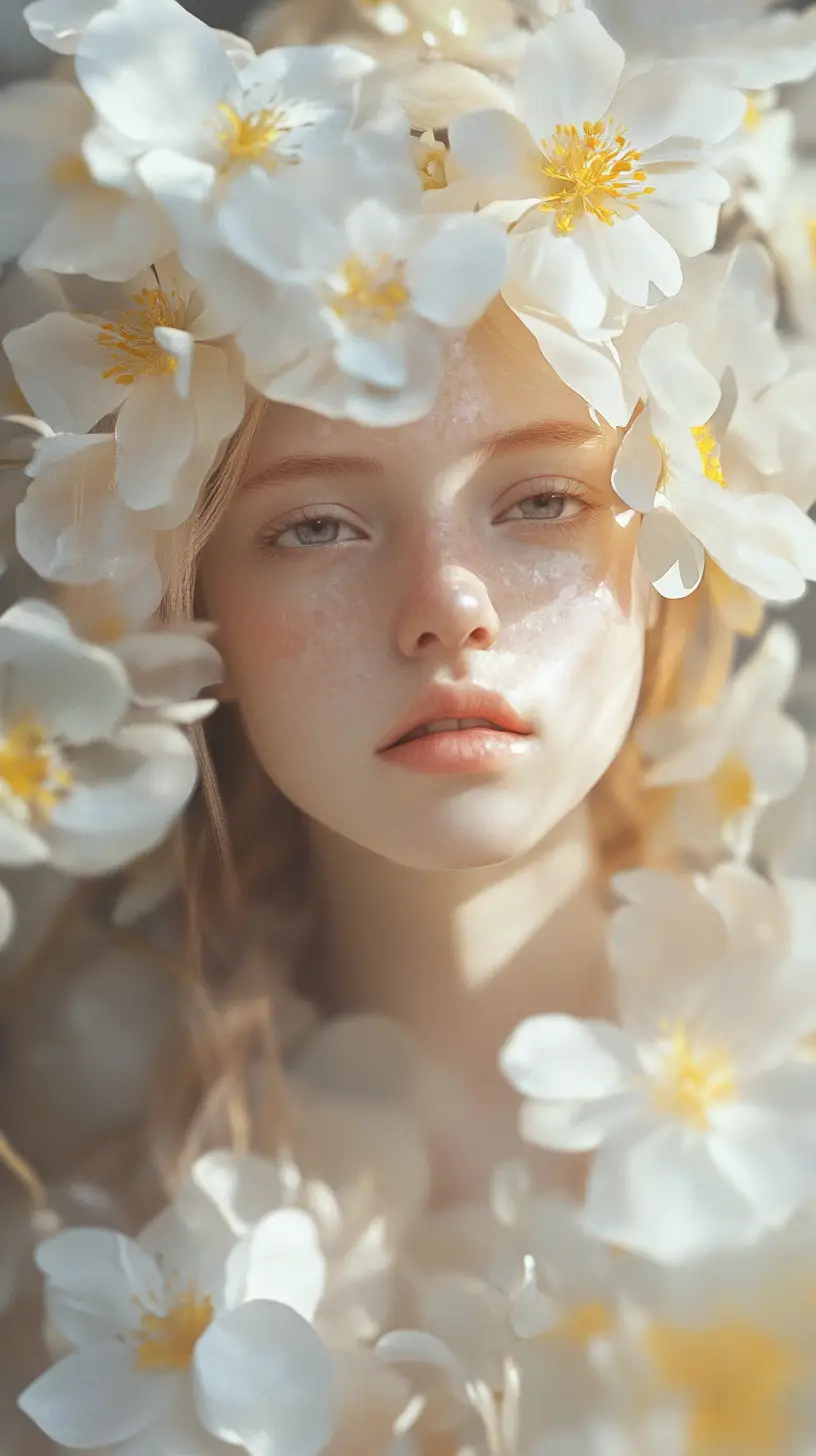 戴花冠蒼白少女的夢幻奇幻人像